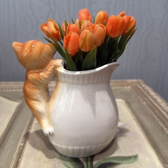 Rare Vintage Ceramic Orange Cat Kitty Creamer Vase Made in Japan Adorable - Picture 15 of 16